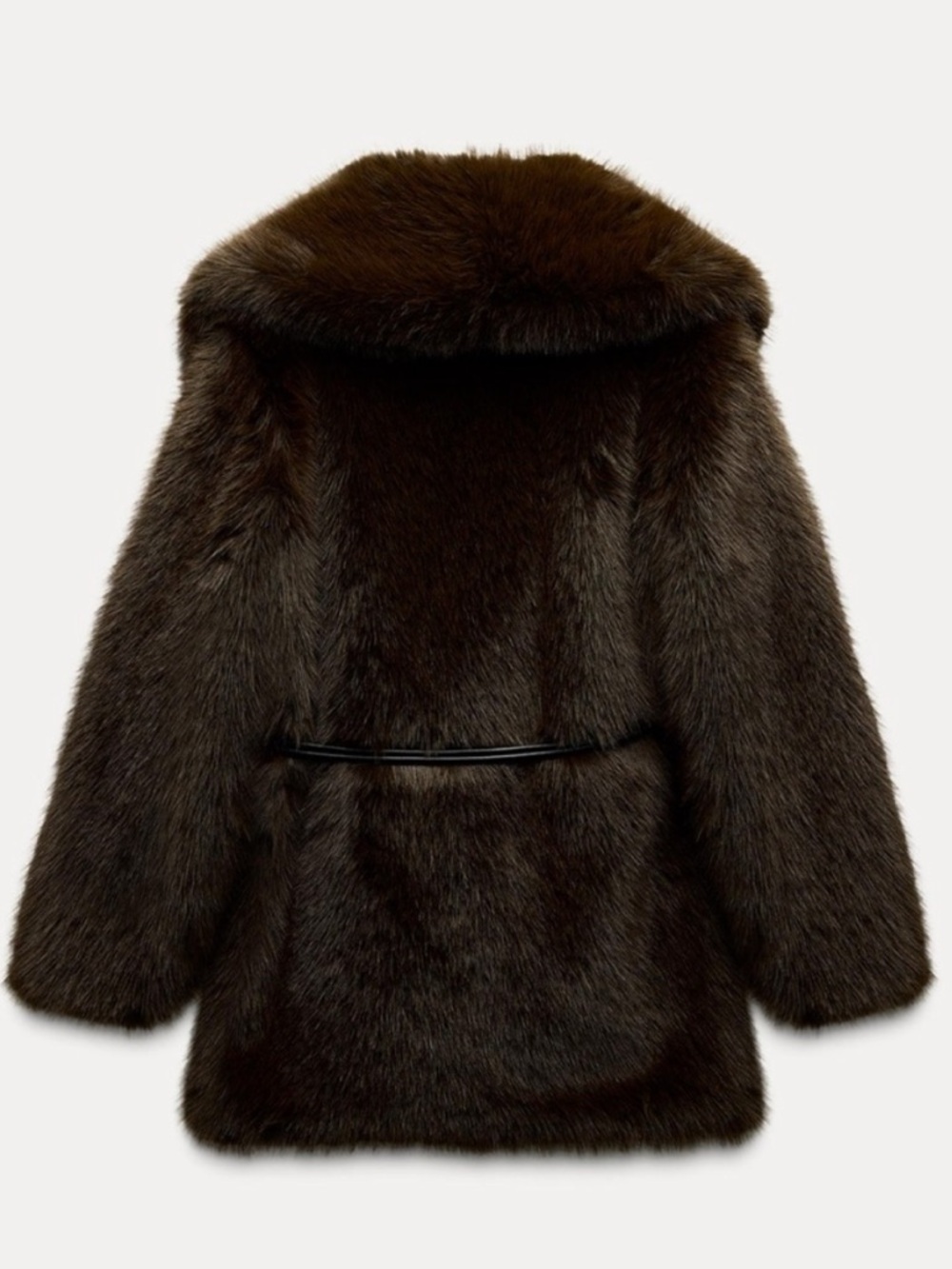 Zara Chocolate Brown Faux Fur Coat with Belt - Picture 3 of 6